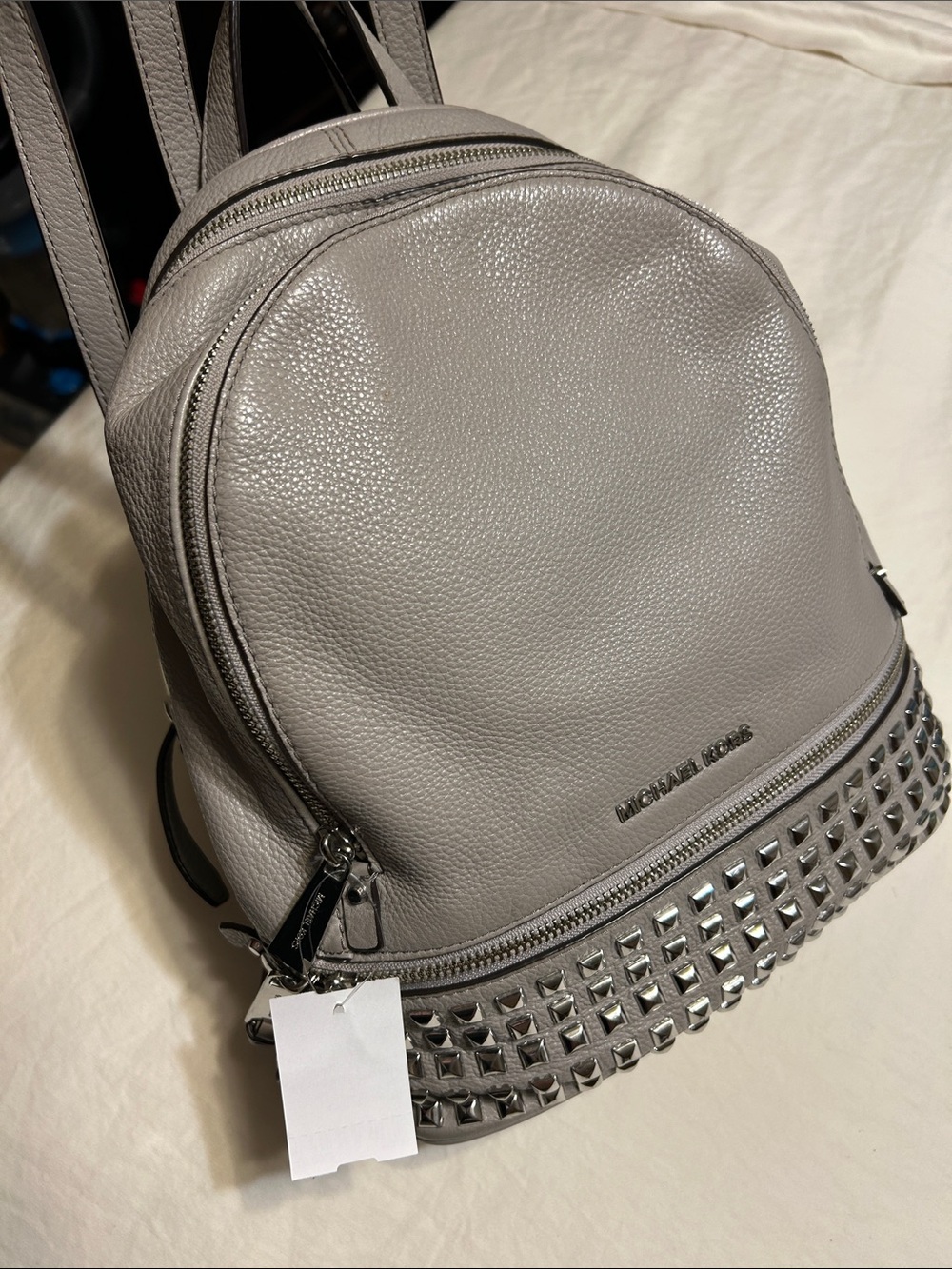 MICHAEL KORS Gray Studded Leather Backpack